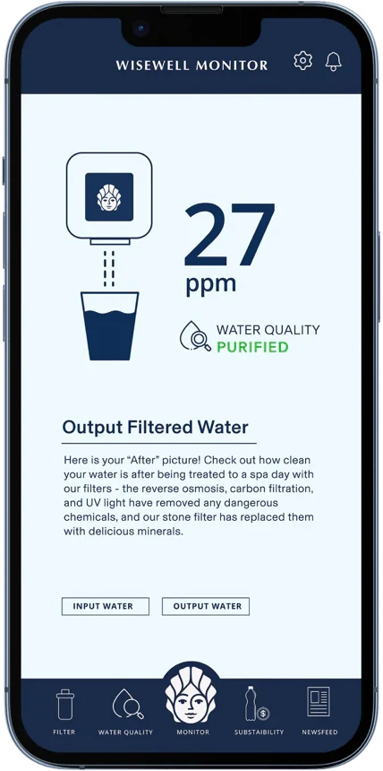 Smartphone screen showing water quality monitoring app